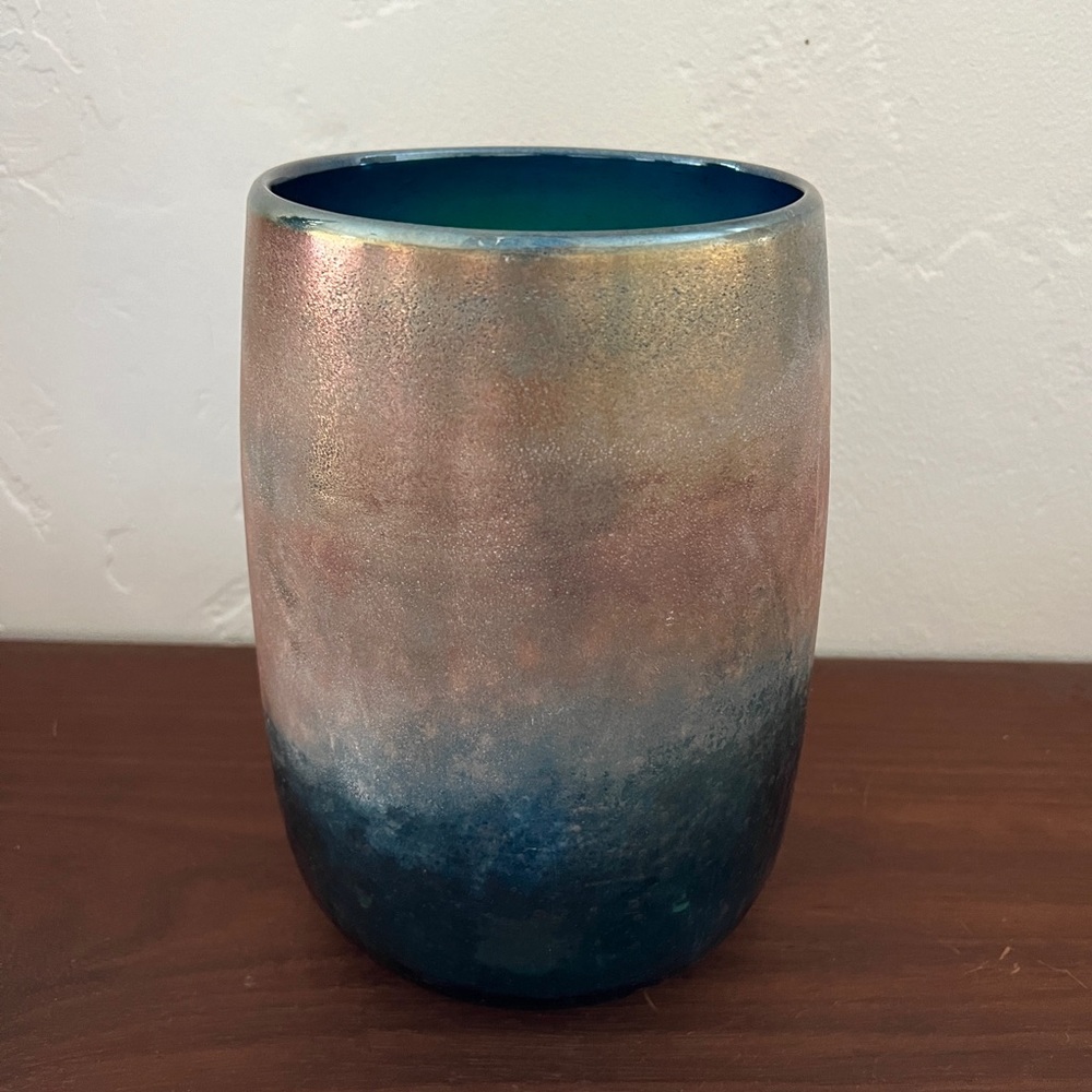 Anthropologie Teal and Rose Ombre Iridescent Vase